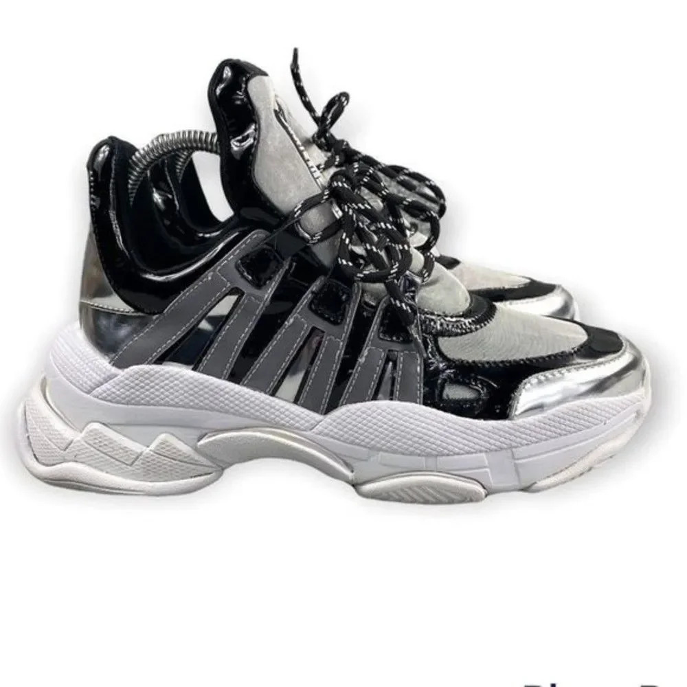 Jeffrey campbell sneakers Metallic Luxembourg Leather Lace Up Chunky Size 8 Gray - Picture 5 of 16